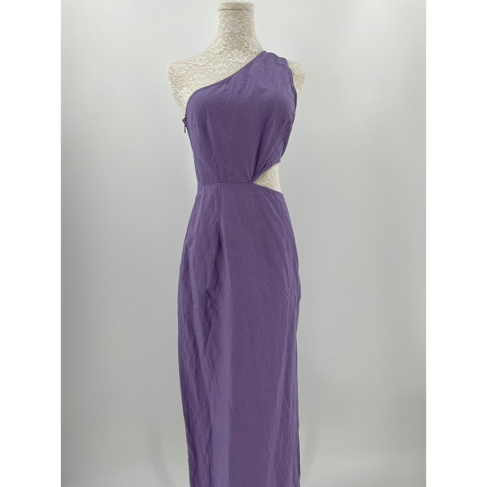 & Other Stories Purple Asymmetric One Shoulder Cutout Linen Maxi Dress US 6